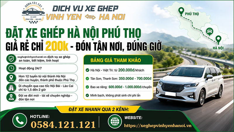 Xe Ghép Hà Nội Phú Thọ 4 Đặt xe ghép Hà Nội Phú Thọ giá rẻ